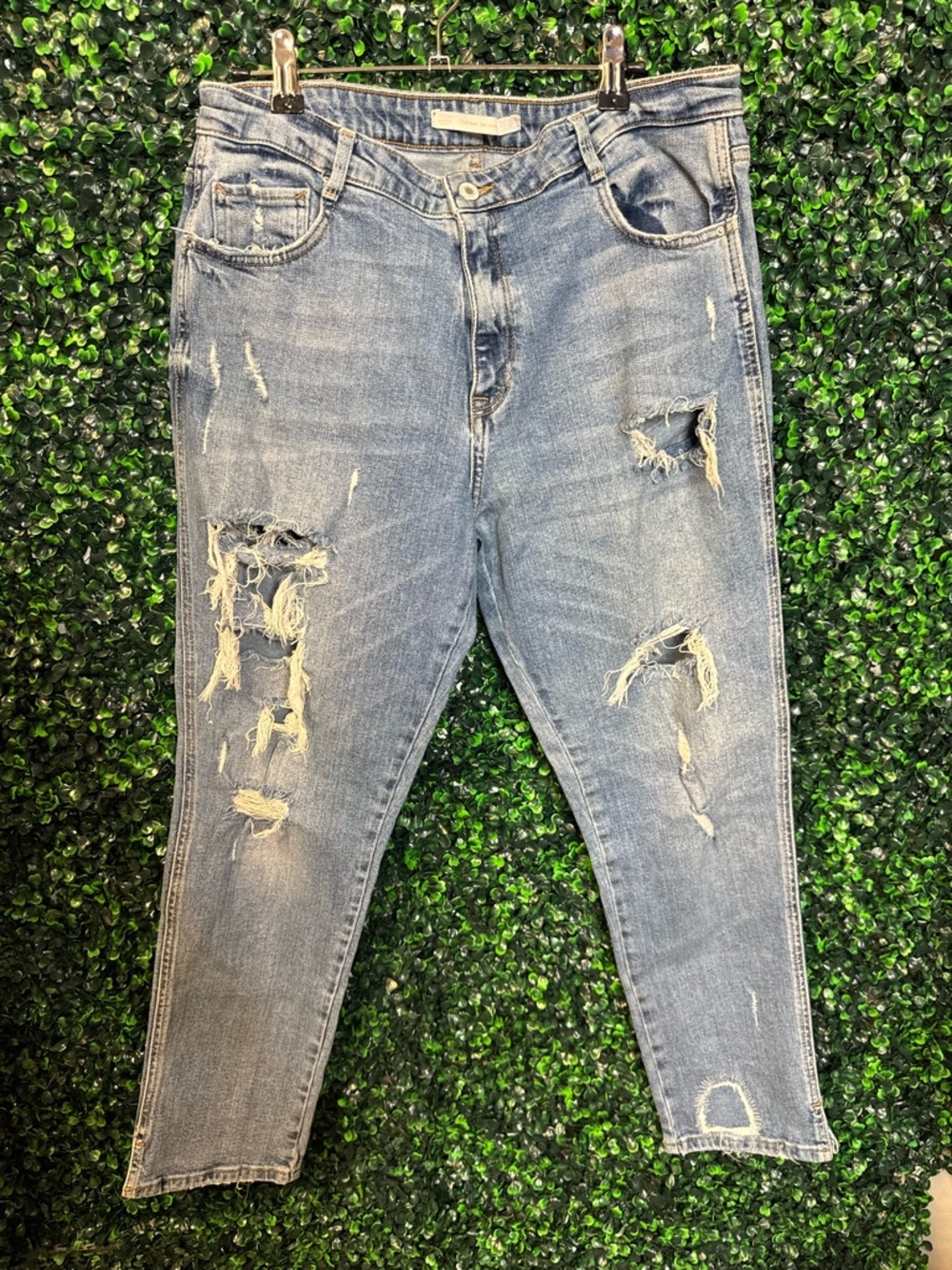Zara Distressed Mid-Blue Boyfriend Jeans